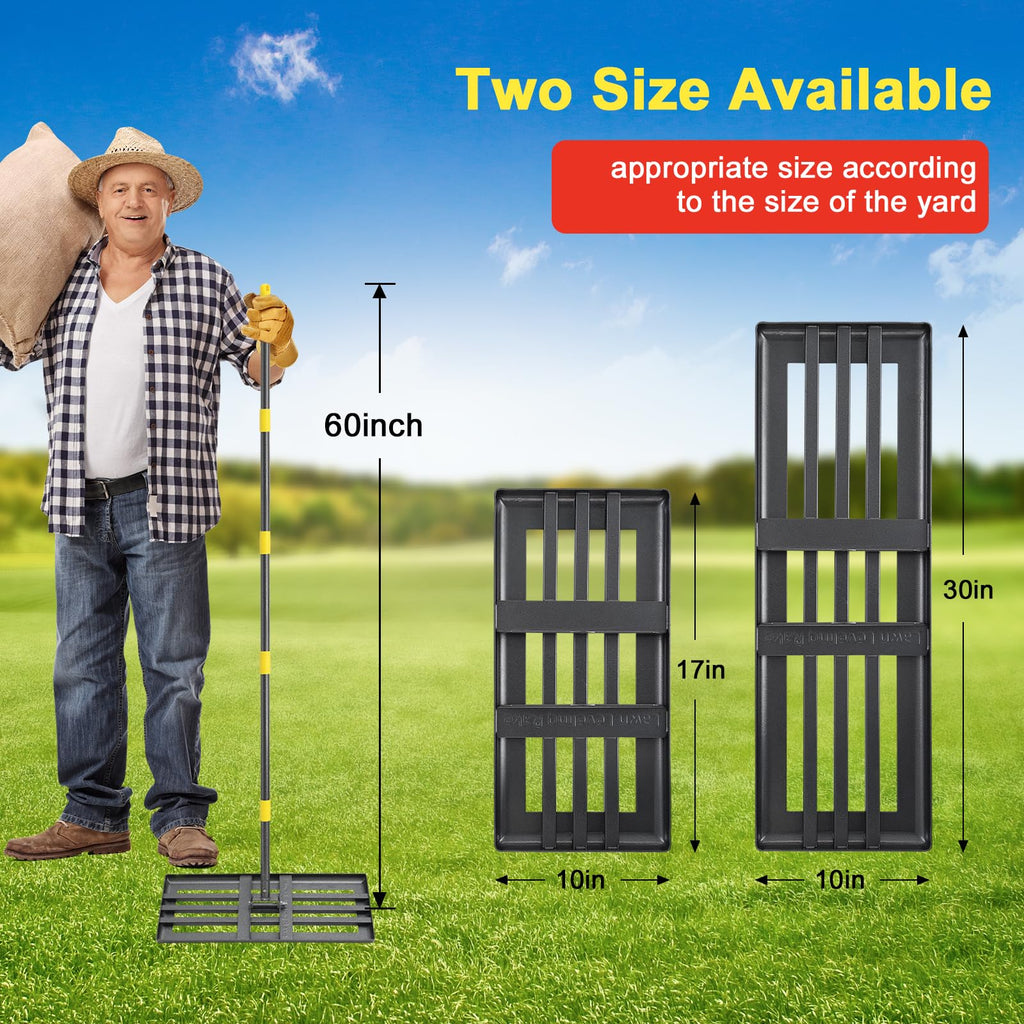 Lawn Leveling Rake - Heavy Duty 30"x10" Stainless Steel Leveler Plate,Reinforced Welds,28-60" Adjustable, Anti Flipping Smooth Edge,for Soil, Dirt,Ground,Yard Top Dressing,Landscaping