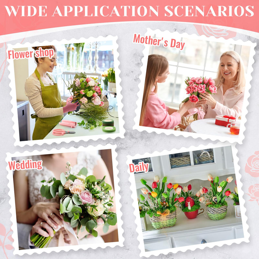 Lasnten 9 Pcs Rose Thorn Remover Set Include 1 Flower Thorn Stripper Tool 5 Floral Tape 1 Flower Scissor 1 Curve Gardening Scissors 1 Pair Gardening Gloves for Wedding Women Mother Gift (Pink)