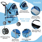 3 Wheels Dog Stroller, Foldable Pet Stroller for Small Medium Dogs, Portable Breathable Cat Stroller Dog Strollers with Storage Basket, Cup Holders, Removable Liner for Travel & Outdoor Use, Blue
