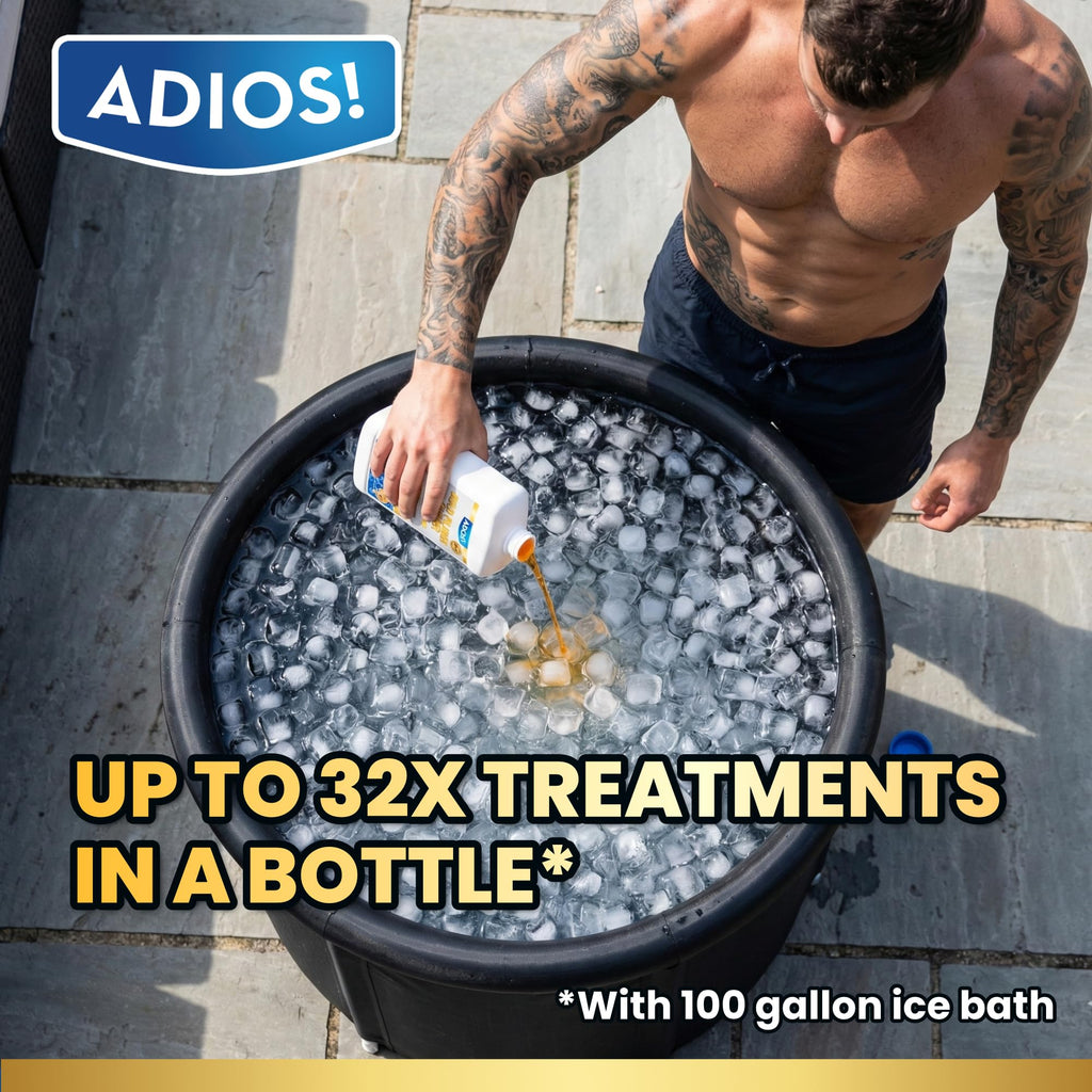 Adios! Cold Plunge Water Treatment Stabilizer with Enzymes and Citrus - Cleans and Deodorizes Ice Baths, Pods and Tubs for a Refreshing Recovery (32oz)