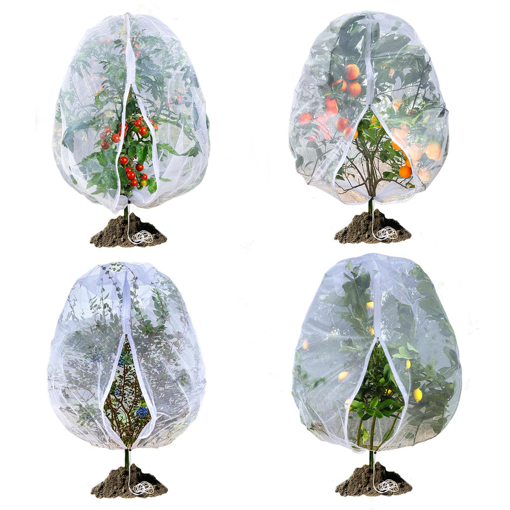 Fruit Tree Netting, RIFNY 3.9 X 3.3 FT Blueberry Bush Netting Cover with Zipper Drawstring, Outdoor Mosquito Net Garden Netting Cover Protector Plant from Birds Cicadas Animals Insect (4 PCS, White)