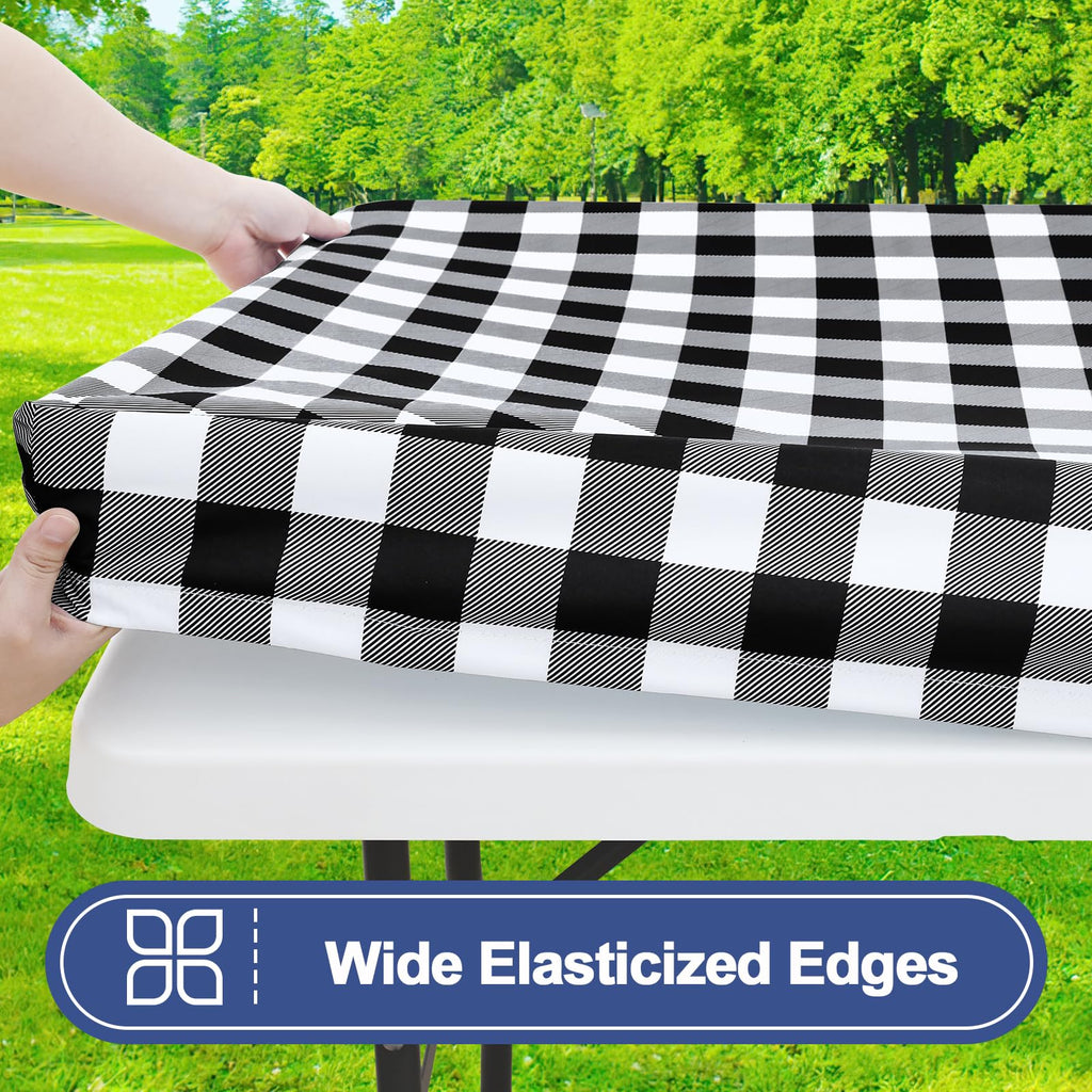 Smiry 6 Foot Picnic Table Cloth 2 Pack, Elastic Fitted Polyester Tablecloth