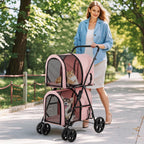Giantex Double Pet Stroller with 2 Detachable Carrier Bags, Safety Belt, 4 Lockable Wheels, Folding Cat & Dog Stroller for Small Medium Pets, Cats Dogs Puppy Travel Strolling Cart (Pink)
