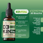 Vitamin D3 K2 5,000 IU Liquid Drops (5,000 IU of D3 and 200mcg of 99.9% All-Trans Patented K2 MK-7 (K2Vital)) Max Absorption Liquid Vitamin D Drops (30 Servings) by Double Wood (Pack of 2)