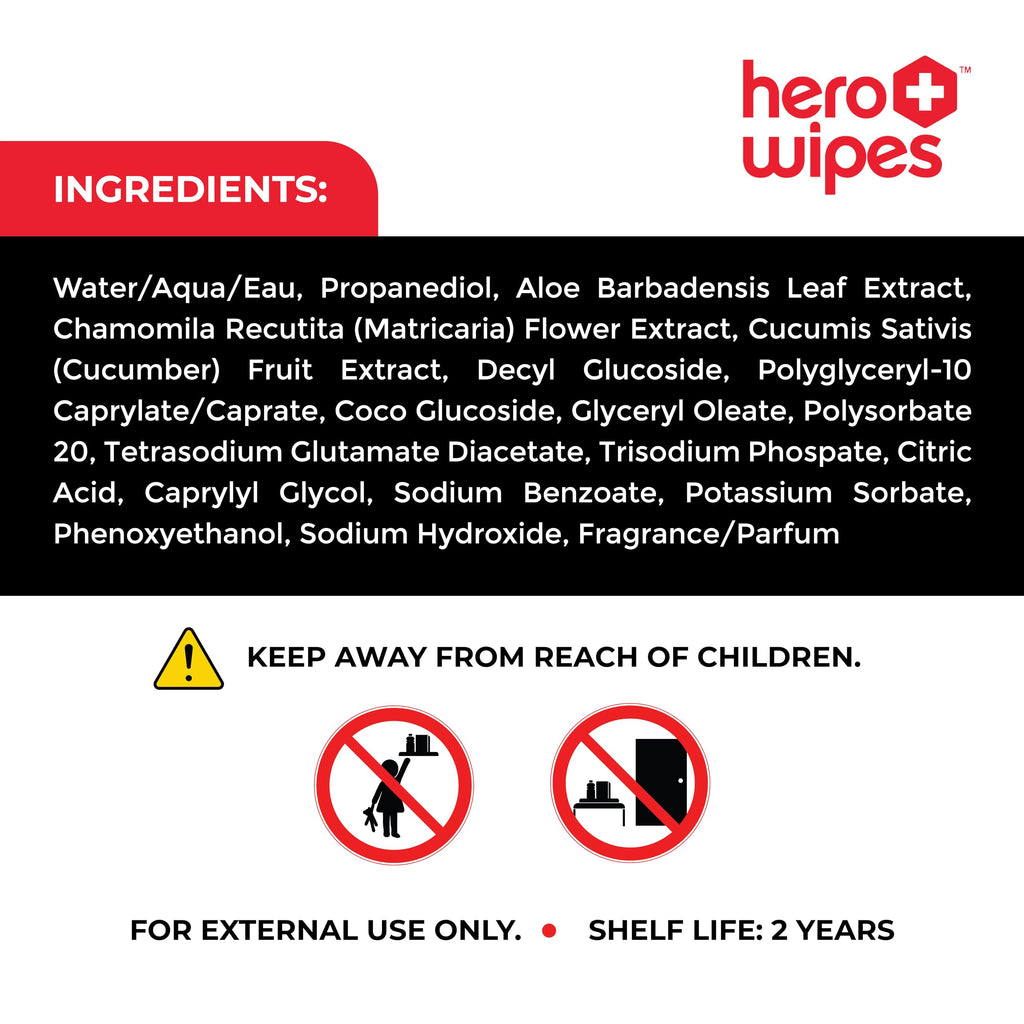 Hero Wipes Body Wipes Remove 98% Of Carcinogens, Ash, Soot, Smoke, Toxins - 48ct Extra Thick Durable 10x9 inches Firefighter Wet Wipes Per Pouch