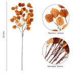 Sggvecsy 6 Pcs Fall Eucalyptus Leaves Artificial Eucalyptus Stems Long Silver Dollar Leaves Autumn Leaf Branches Fake Silk Eucalyptus for Christmas Home Autumn Festival Thanksgiving Decor(Orange)
