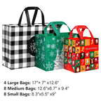 YANGTE 20 Pack Christmas Gift Bags Assorted Sizes, Reusable Tote Bags with Handle, Includes 4 Large 8 Medium 8 Small Non-Woven Christmas Bags for Xmas Party Favors