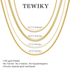 Tewiky Layered Necklaces for Women 14k Gold Plated Chain Necklace Set