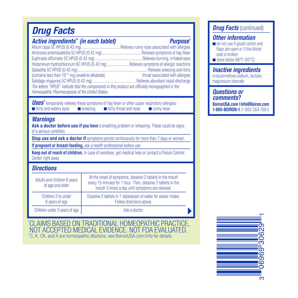Boiron AllergyCalm Tablets for Relief from Allergy and Hay Fever Symptoms of Sneezing, Runny Nose, and Itchy Eyes or Throat - 120 Count