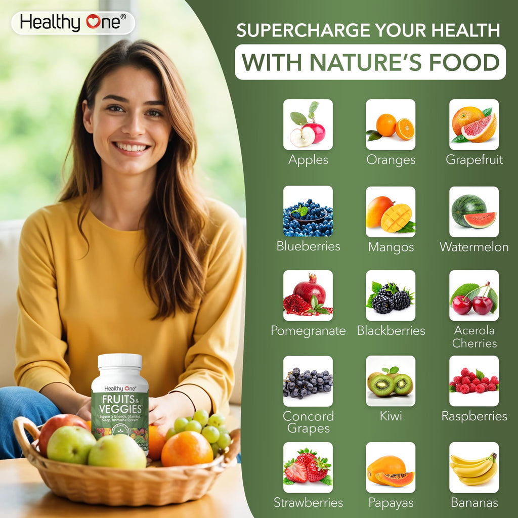 Fruits & Veggies Formula - 27 Premium Whole Foods - Organic Ingredients - Equals 3 Servings of Fruits & Vegetables - Improve Energy, Focus & Immune Function - Fiber - Antioxidants - 60ct (30 Serv)