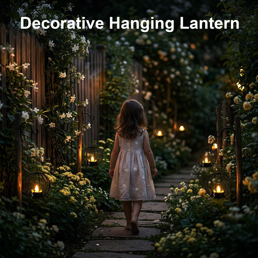 Edenseelake Solar Hanging Lanterns Outdoor Waterproof, Metal Ball Candle Holder with Flickering Solar Powered, Chargeable Solar Lights for Backyard Patio Garden Fence Tree Decoration, 4 Pack