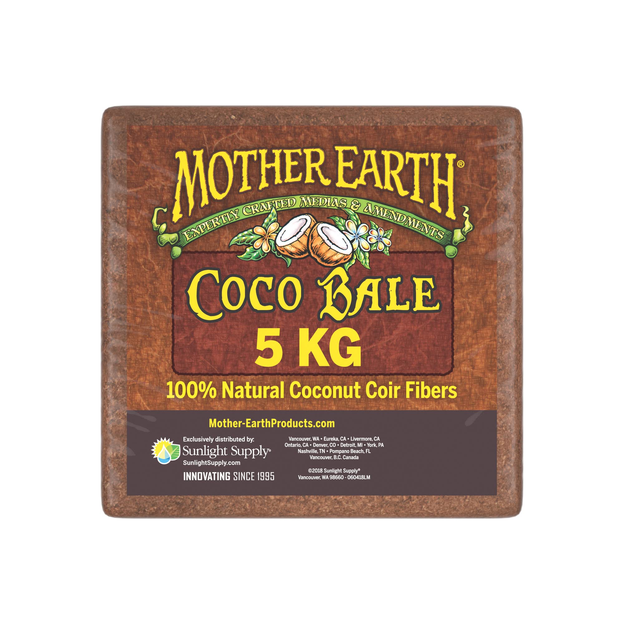 Mother Earth Coco Bale, 100% Natural Coco Coir Fiber for Soilless Gardening, 5 kg.