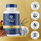 Balanced Vibe Brain Supplement 8 in 1 with Lion's Mane, Bacopa, Rhodiola, Ginkgo Brain Supplements for Memory, Focus & Mental Clarity, Non-Stimulant, Organic, Vegan, GMP Certified, 90 Capsules