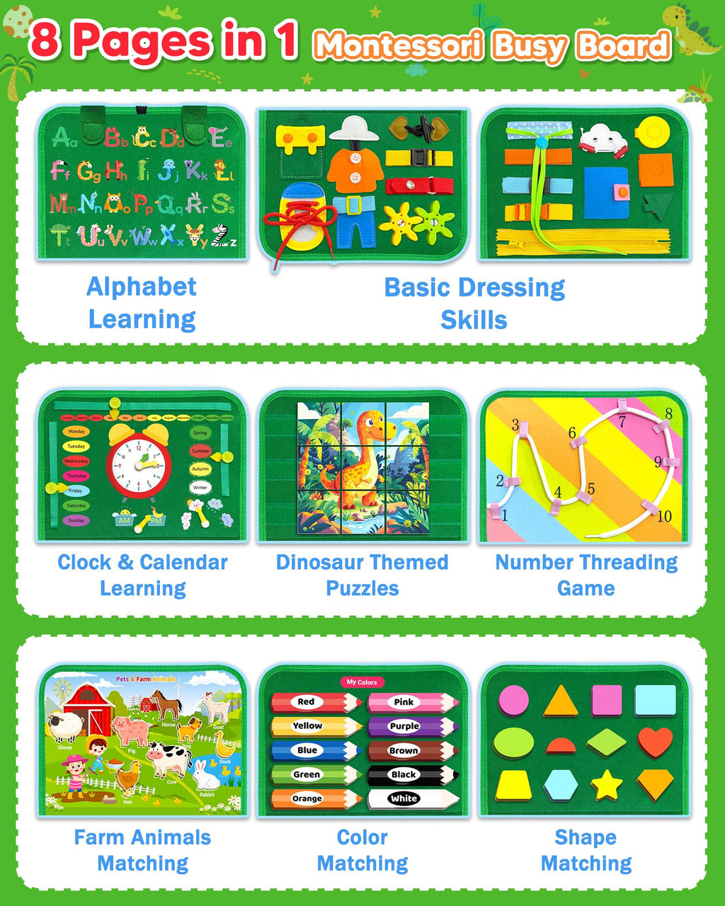 Gojmzo Busy Board Montessori Toys for Toddler Year Old Boy Girl Birthday Gifts, Busy Book Sensory Toys for Toddlers, Learning Educational Toddler Travel Activities