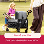 SYNCFUN Collapsible Wagon Cart Foldable, Portable Rolling Shopping Carts with Wheels, All Terrain Folding Sport Beach Wagons, Heavy Duty Garden Utility Cart for Groceries Fishing, Black