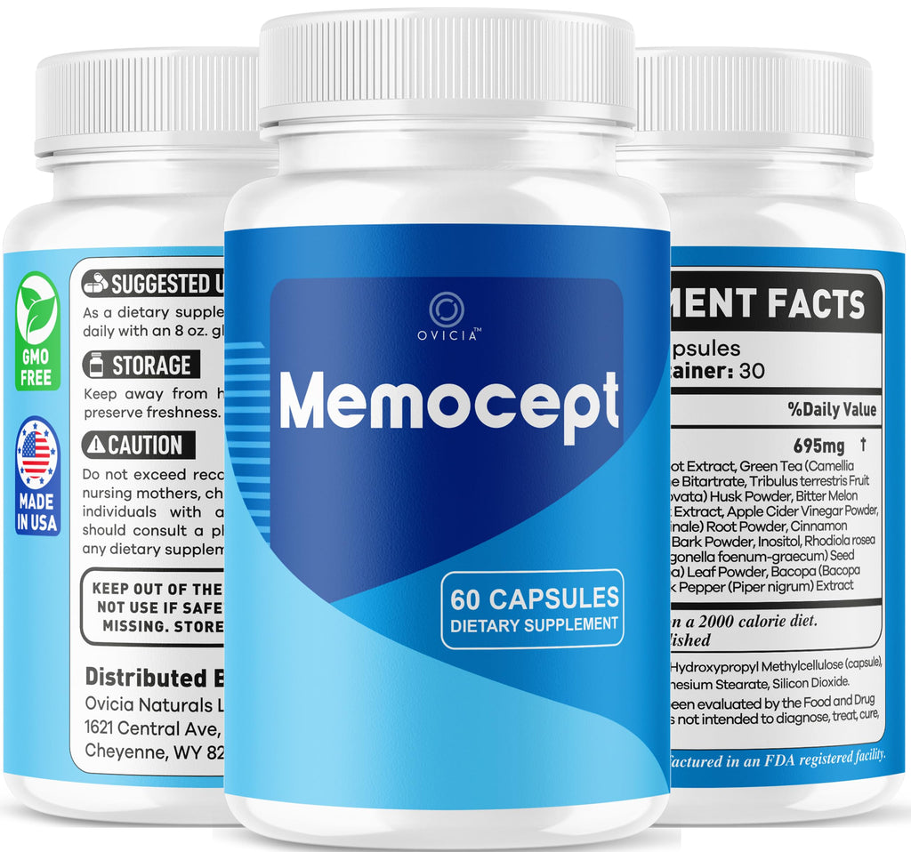 Memocept - Official Memocept Pills Advanced Formula with All Natural Ingredients, Daily Premium Capsules Brain Memory for Wellness & Overall Health Support, 60 Capsules for 1 Month