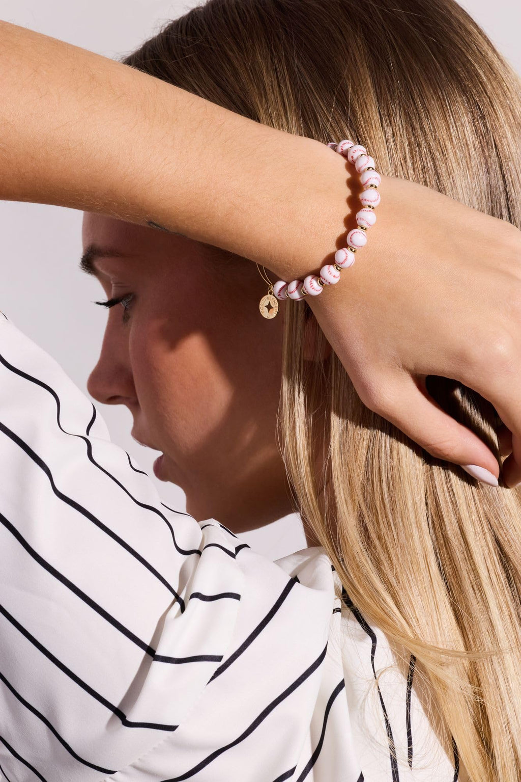 Alex and Ani Baseball Beaded Bangle, Brass Shiny Gold