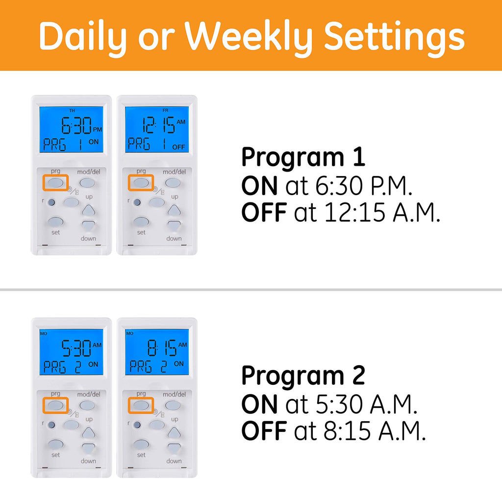 GE SunSmart 7-Day In-Wall Digital Timer Switch, Auto Sunrise/Sunset, Weekly Programmable, Security, Countdown, Single-Pole/3-Way, Neutral Wire Required, White or Light Almond, 32787
