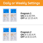 GE SunSmart 7-Day In-Wall Digital Timer Switch, Auto Sunrise/Sunset, Weekly Programmable, Security, Countdown, Single-Pole/3-Way, Neutral Wire Required, White or Light Almond, 32787
