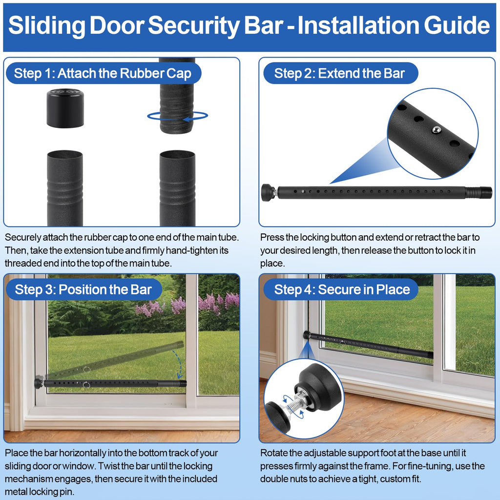Sliding Door Security Bar, 17-50 inches Window Security Bar with Rubber Tips, Sliding Door Lock Bars for Window Safety Bars Home Apartment Safety, Home Apartment Patio Heavy Duty Interior