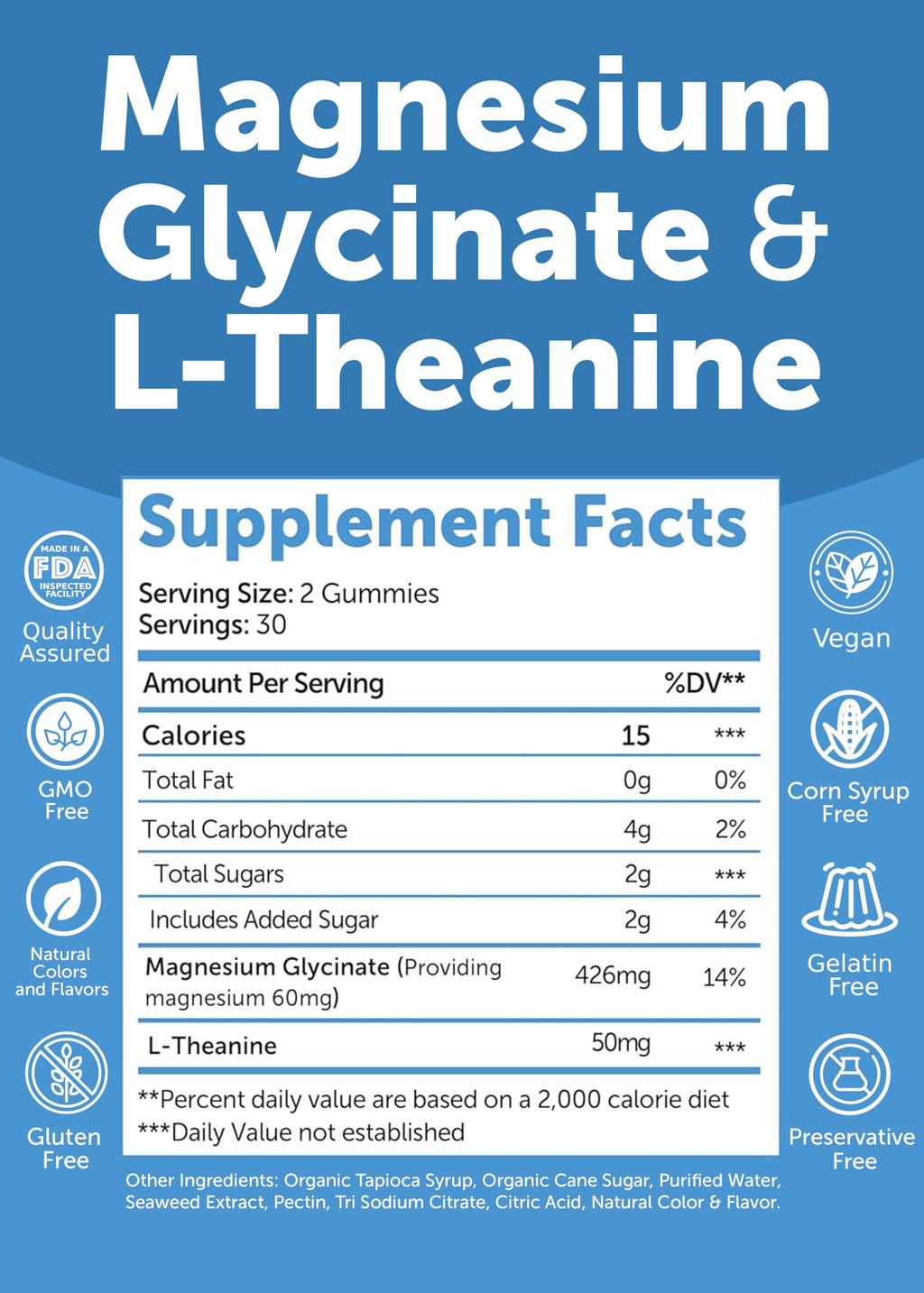 Lunakai USA Made Magnesium Glycinate Gummies with L-Theanine for Kids & Adults – 420mg Magnesium Supplement for Calm, Sleep & Stress Support - 3 Pack