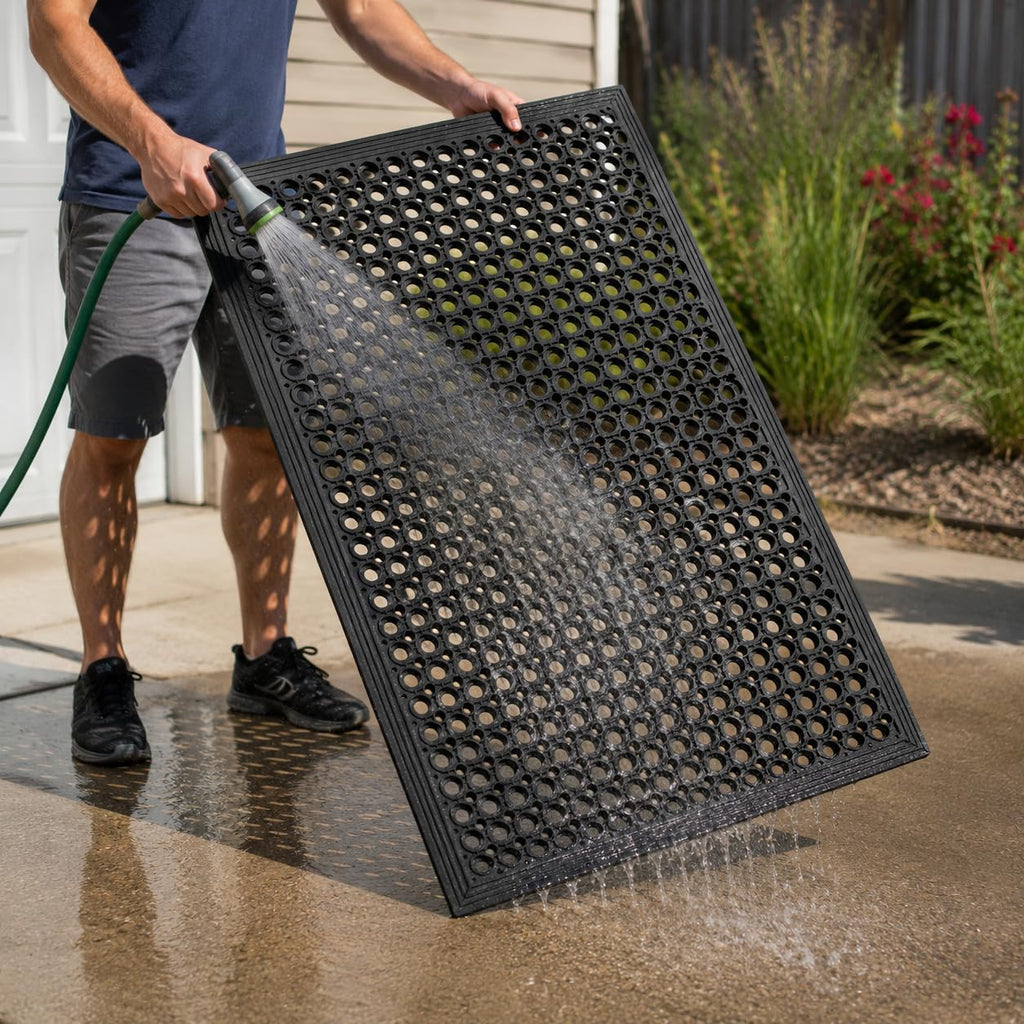 UNIMAT-Anti-Fatigue Outdoor Rubber Drainage with Non-Slip Backing Heavy Duty Mat for Restaurant Industrial Use-3'x 5' Black Mat-Ideal Bar Accessory