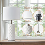 Reaketon 20" Modern Ceramic Table Lamps for Bedroom Set of 2, Small Table Lamps for Night Stands, Living Room, Home Office and Hallways, White