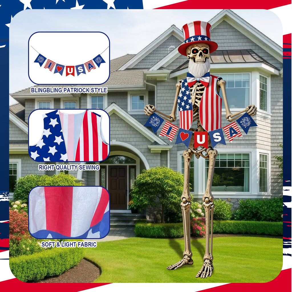 6 Pcs 250th Anniversary 12 Ft Skeleton Costume USA Skeleton Cloth Accessory