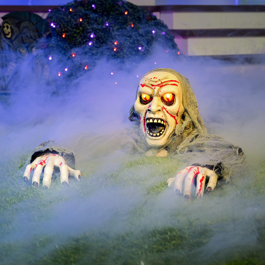 JOYIN Halloween Decorations Outdoor Light-Up Zombie Groundbreaker with bloodstain and Creepy Sound for Halloween Outside Decor Lawn Yard Patio Graveyard Decoration, Haunted House Prop