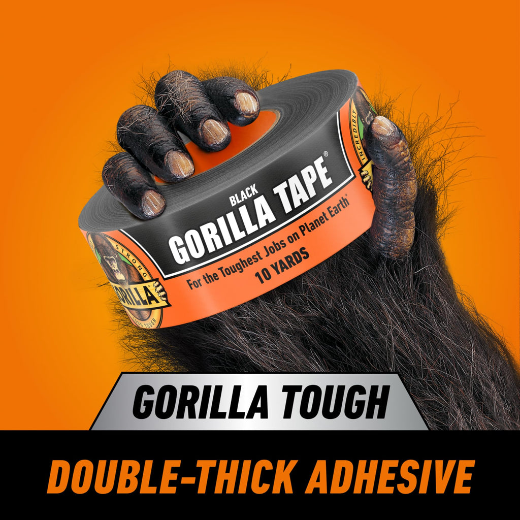 GORILLA Tape; Duct; Utility; Triple Layer Strength; Indoor & Outdoor; Weather Resistant Shell; 1.88 in x 10 yd; Black; (Pack of 2)