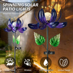 AIINY Solar Purple Metal Flower Wind Spinners, Colorful Spinning Windmill Lotus Yard Art Lights Wind Pinwheels with LED Crystal Ball Decorative Stake Lighting Flower Sculpture