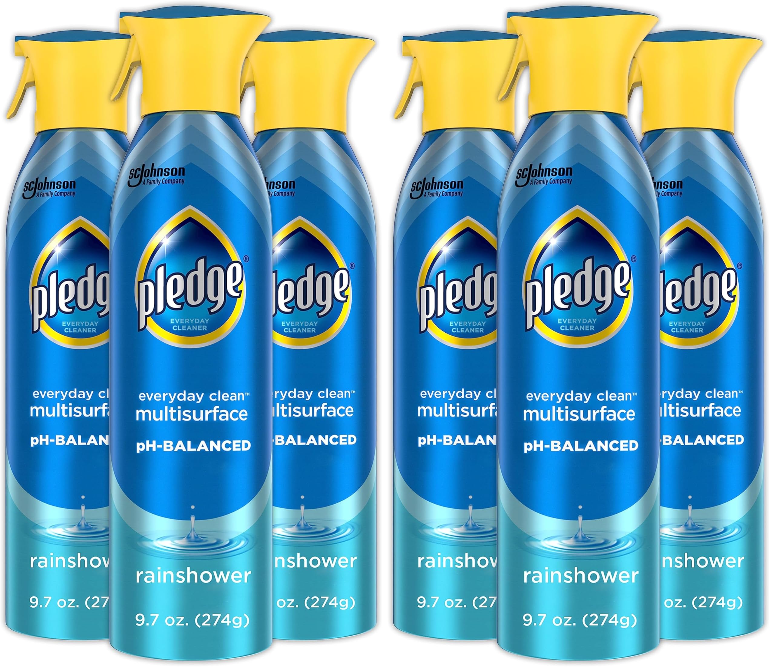 Pledge pH-Balanced Multisurface Spray, Gently Clean 101 Surfaces, Remove Dust and Messes, No Residue - Rainshower Scent, 9.7oz, Pack of 6
