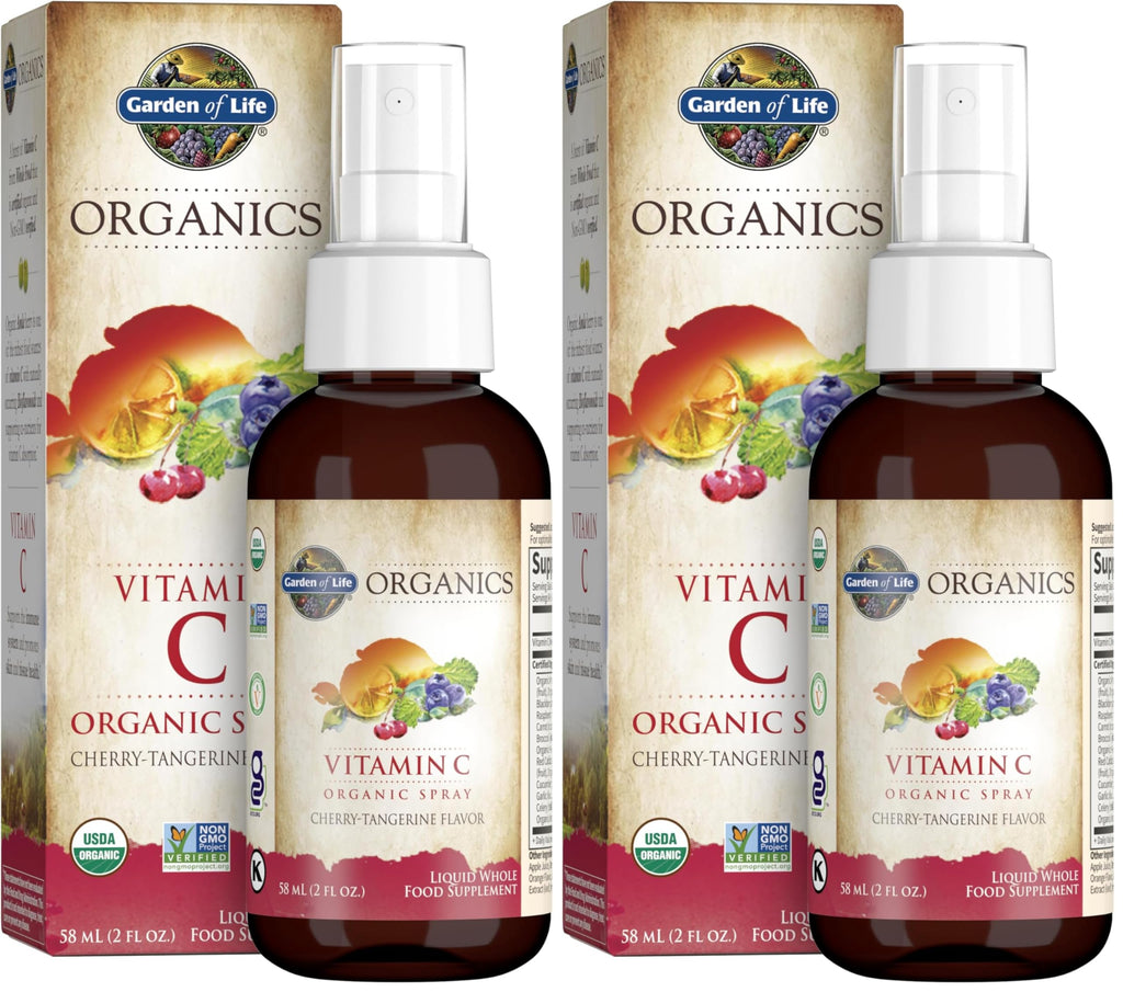 Garden of Life Organics Vitamin C Spray for Kids and Adults - Cherry Tangerine,Vitamin C Supplement,Antioxidant for Immune Support and Skin Health,2 fl oz Liquid Drops,(Pack of 2)