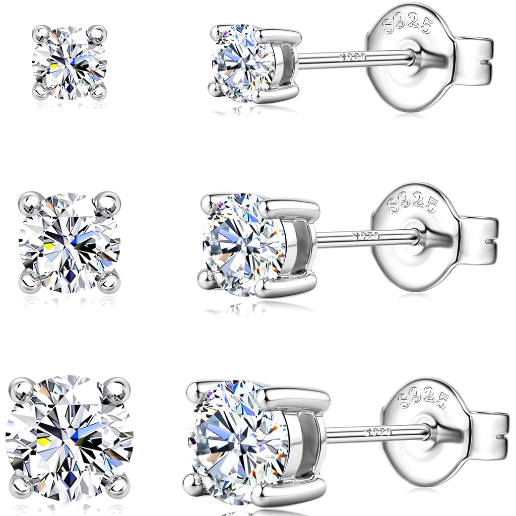 Moissanite Stud Earrings Sterling Silver Men's Earring14K White Gold Plated