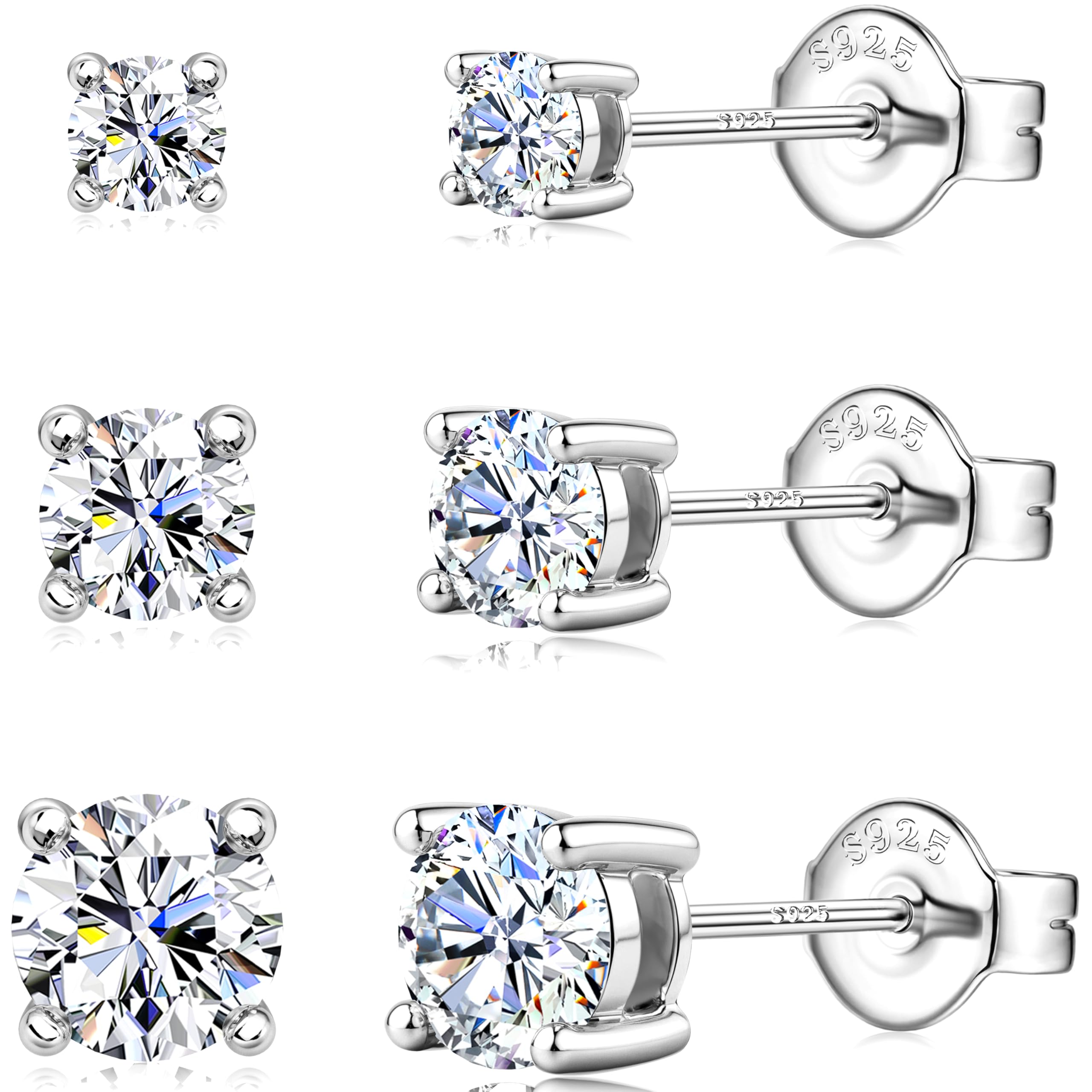 Moissanite Stud Earrings Sterling Silver Men's Earring14K White Gold Plated