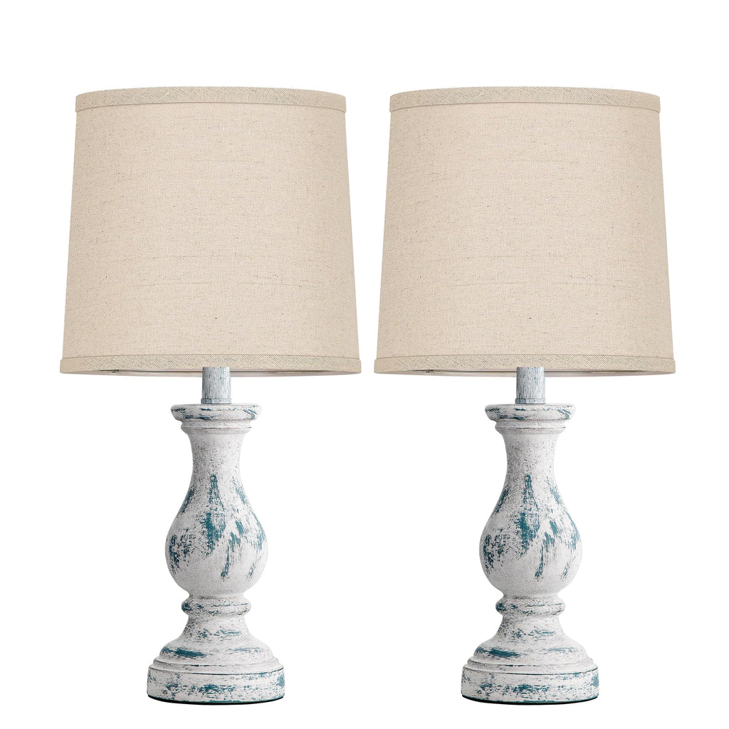 Seealle Farmhouse Table Lamps Set of 2 - Rustic Lamp for Bedroom Living Room, 22" Boho Bedside Lamps for Night Stands End Table Office Desk Lamp Nightstand Clearance with Linen Shades(Washed Blue)