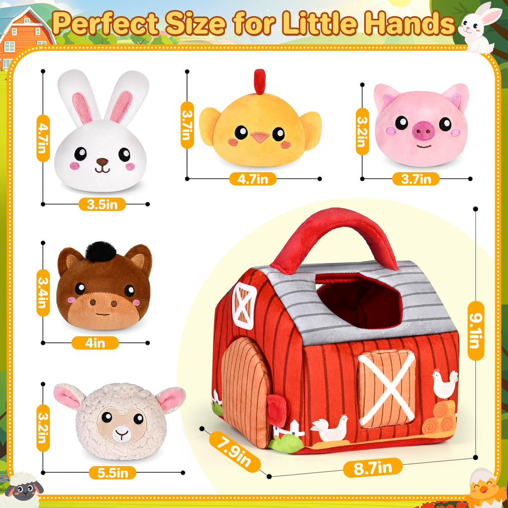 Baby Toys 0-12 Months, Plush Toy Set- 4 Sensory Soft Toys with Crinkle, Rattles for 0-3-6-9-12 Month Newborn Infant, 1st Birthday for Babies Boys Girls Age 1+ (Barn with Farm Animals)