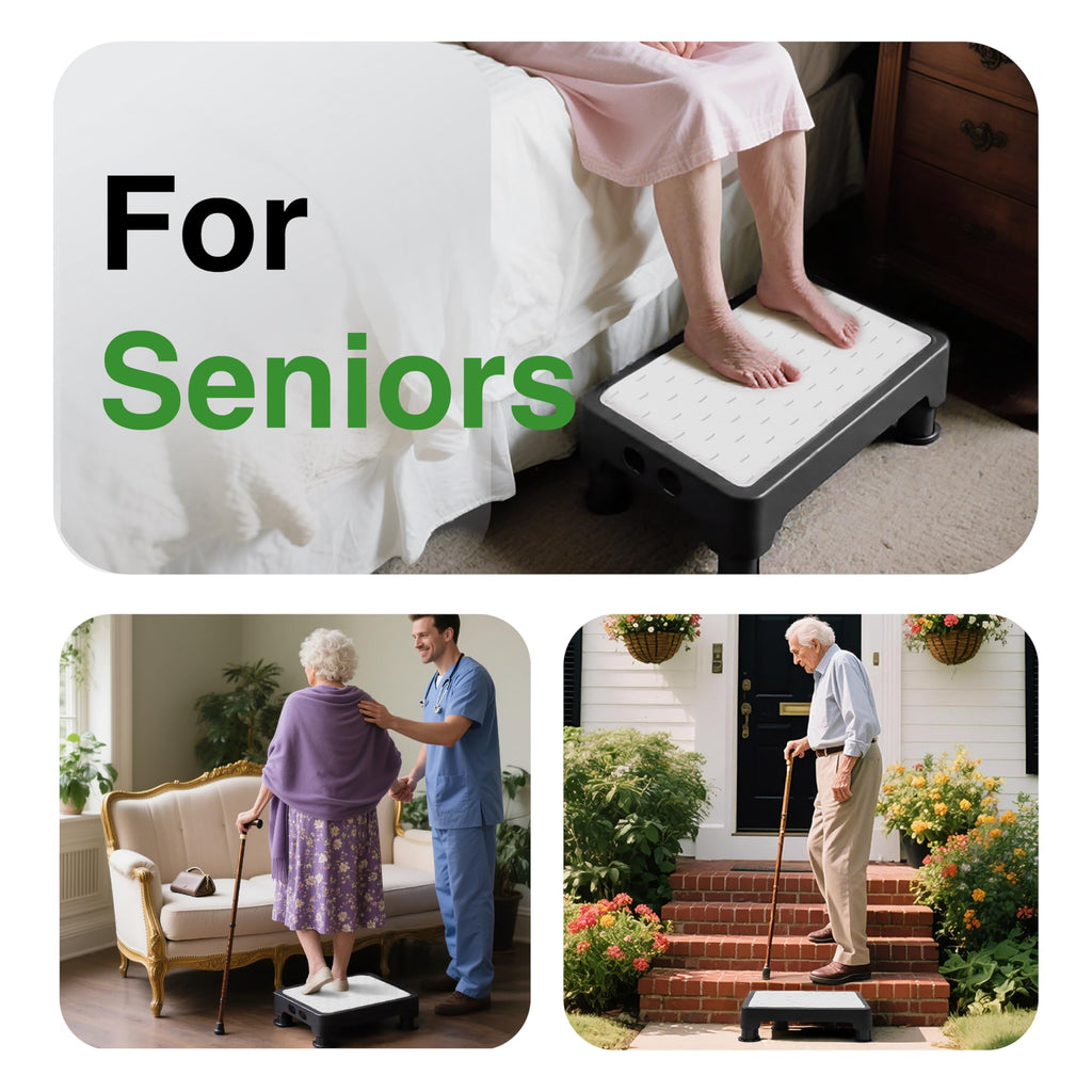 COOL-ANGLE Adjustable Step Stool for High Beds & SUV - Non-Slip Mobility Platform for Seniors, 650lbs Capacity, 3 Heights (3.4"-5"), Wide Safety Base for Car & Bath, 16.5"x12.6", Gray