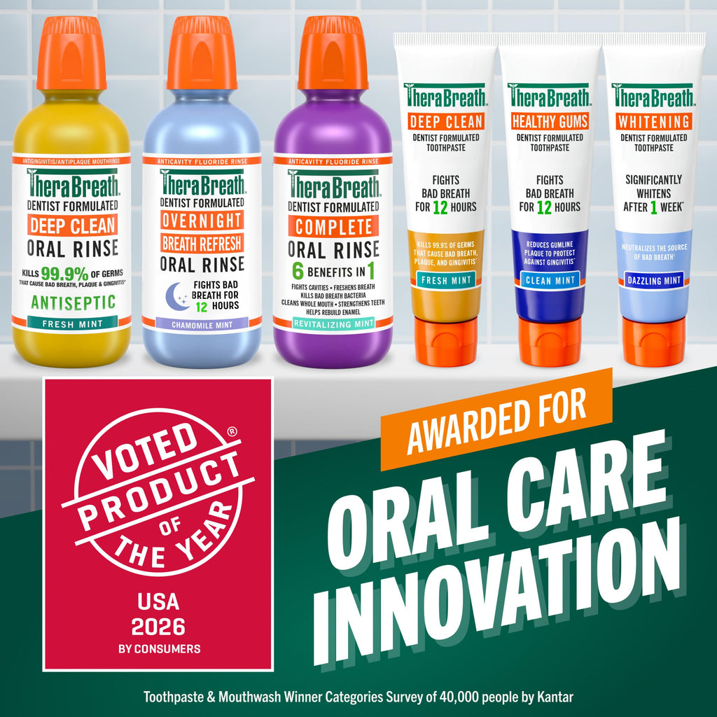 TheraBreath Complete Mouthwash, 6-in-1 Benefits, Alcohol-Free, Revitalizing Mint (2 Pack)