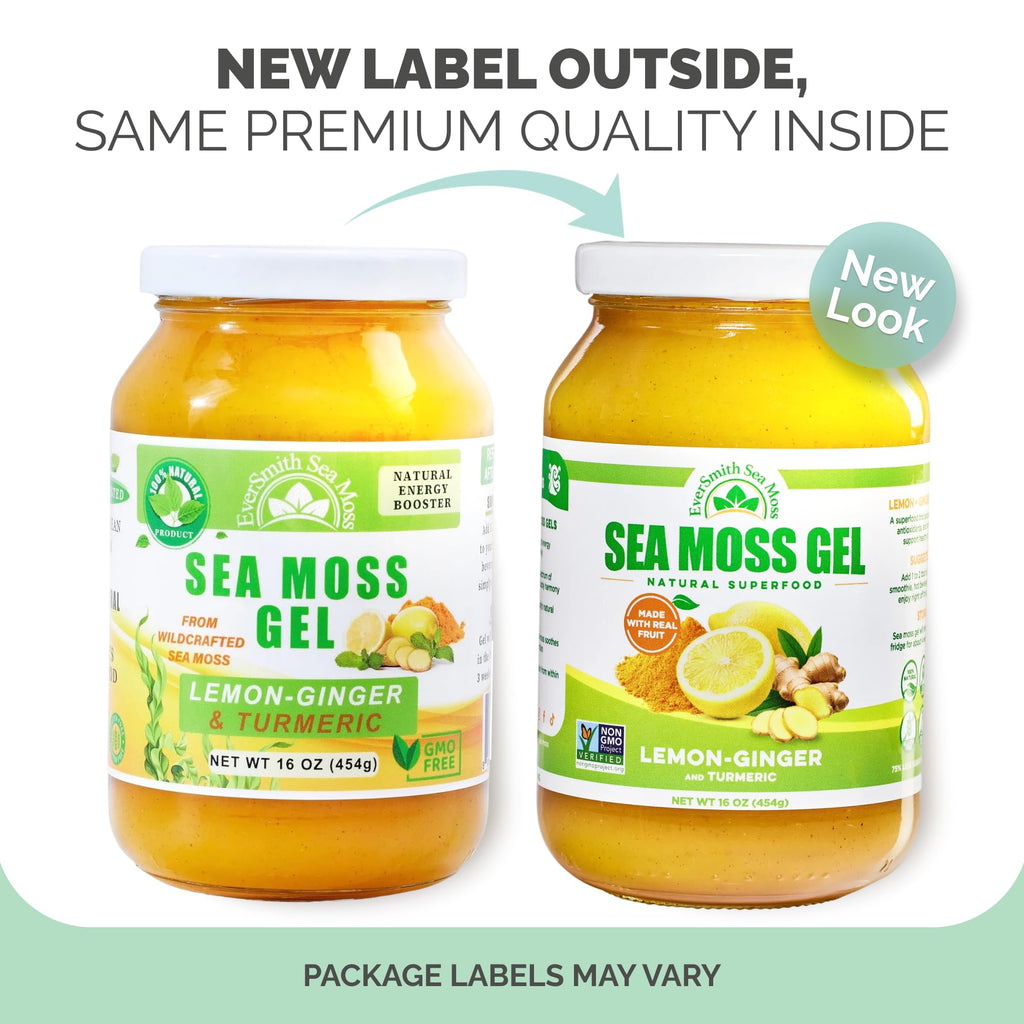 EverSmith Organics - Wildcrafted Irish Sea Moss Gel | Made in USA | Rich in Vitamins & Minerals | Sea Moss Gel Raw | Nutritional Supplement | Lemon Ginger (16 oz)