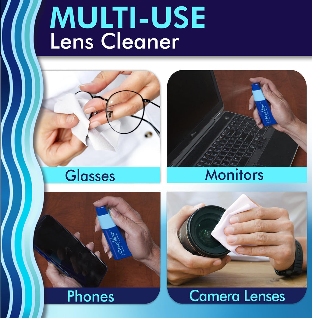 Portable Lens Cleaner Kit – Eyeglass Lens Cleaner Spray Kit with Refillable Spray + Microfiber Cloth, Compact Eye Glass Cleaners Spray, Safe for All Lenses, Travel Size Cleaning Set