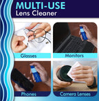 Portable Lens Cleaner Kit – Eyeglass Lens Cleaner Spray Kit with Refillable Spray + Microfiber Cloth, Compact Eye Glass Cleaners Spray, Safe for All Lenses, Travel Size Cleaning Set