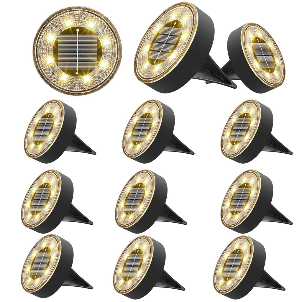 Joomer Solar Ground Lights, 12 Pack 8 LED Solar Lights Outdoor Waterproof IP68 Disc Light Landscape Lighting Garden Light for Patio Pathway Lawn Yard Driveway Walkway(Warm White)