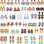 Quelay 36 Pairs Teacher Earrings for Women Fun Wooden Studs Bulk Cute Back to School Gift Dangle Earrings Sets Colorful Pencil Apple Rainbow Jewelry for Classroom Appreciation Jewelry Gift