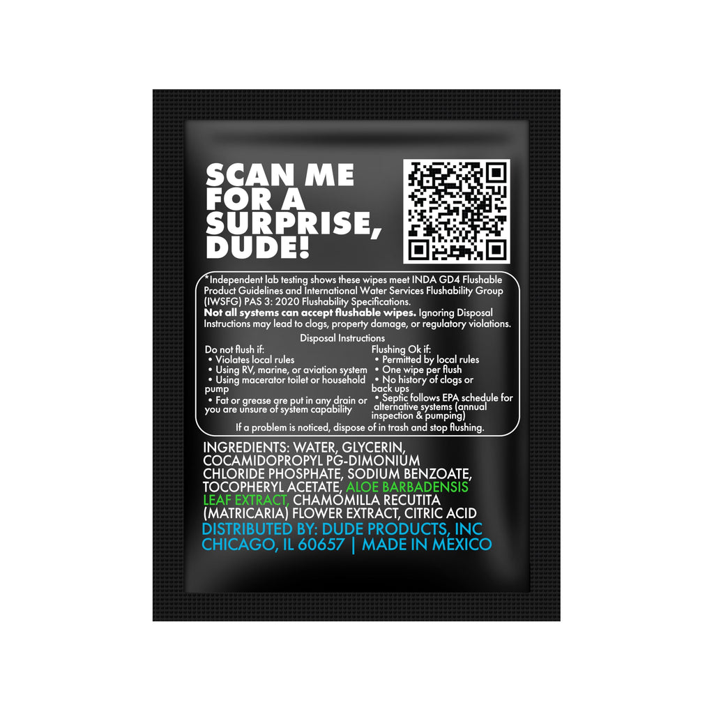 DUDE Wipes On-The-Go Unscented Travel Wipes - 2 Pack, 60 Count (Individually Wrapped) - Extra-Large Adult Flushable Wipes for Sensitive Skin - Infused with Vitamin E & Aloe - Septic and Sewer Safe