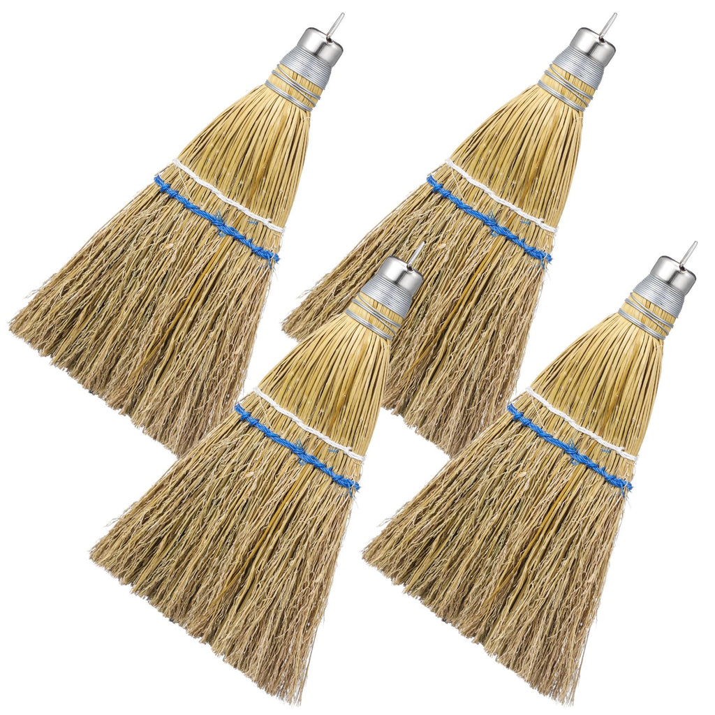 Suclain 4 Pcs 12 Inch Whisk Broom Hand Held Mini Corn Straw Whisk Broom Short Handle with Metal Hanger Halloween for Multi Surface Sweeping Small Hand Brush for Outdoor Car Porch Debris Dust Dirt