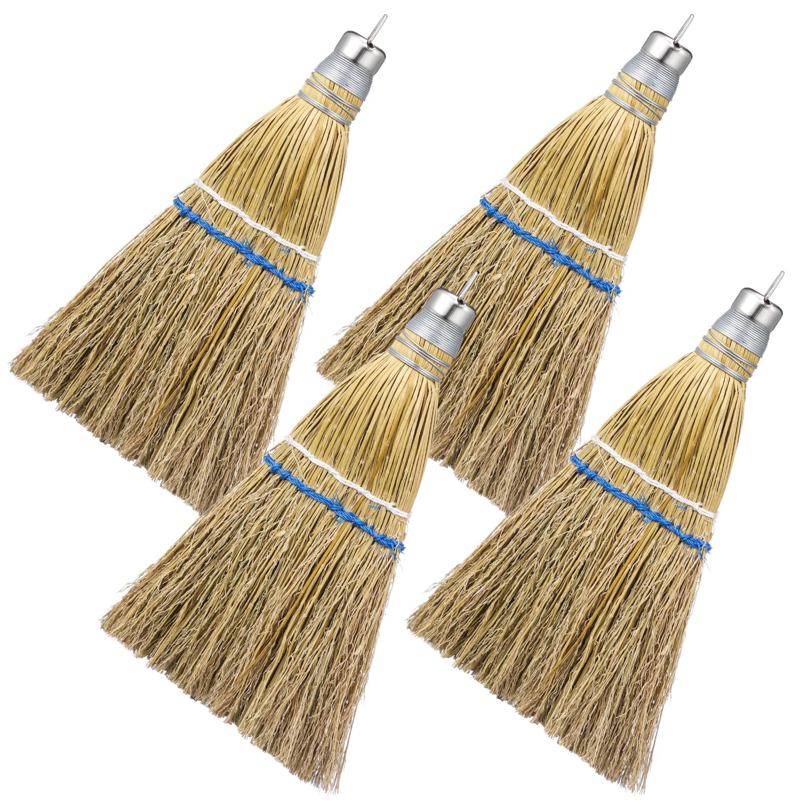 Suclain 4 Pcs 12 Inch Whisk Broom Hand Held Mini Corn Straw Whisk Broom Short Handle with Metal Hanger Halloween for Multi Surface Sweeping Small Hand Brush for Outdoor Car Porch Debris Dust Dirt