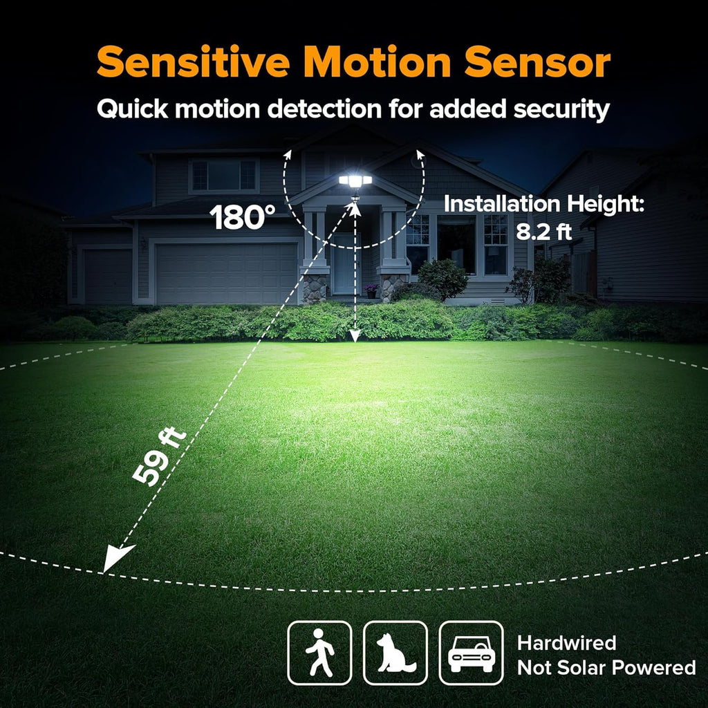 LUTEC 84W 9500LM LED Security Light Hardwire Motion Sensor Outdoor Lights with Night Light, 4 Head LED Flood Lights 5000K Daylight, IP65 Waterproof, Motion Detected Lights for Outside (Black)