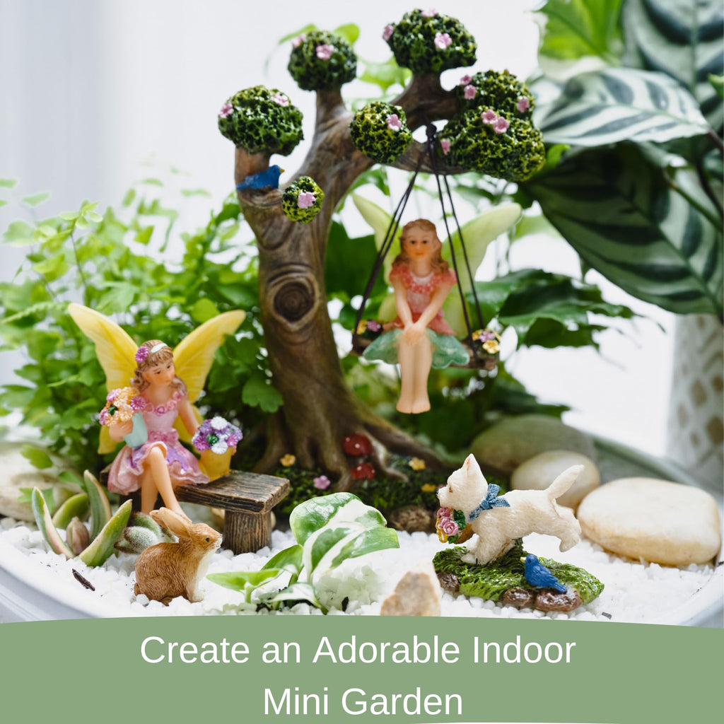 PRETMANNS Fairies for Fairy Garden - 4 Piece Set with Tree Swing