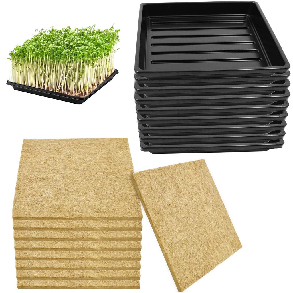 6Set Microgreens Growing Mat with Tray, Microgreen Growing Kit 10″×10″ Wheatgrass Seed Sprouting Starter Mat Hemp Fiber Grow Tray Hydroponic Jute Pads Indoor Organic Production for Germination Sprouts
